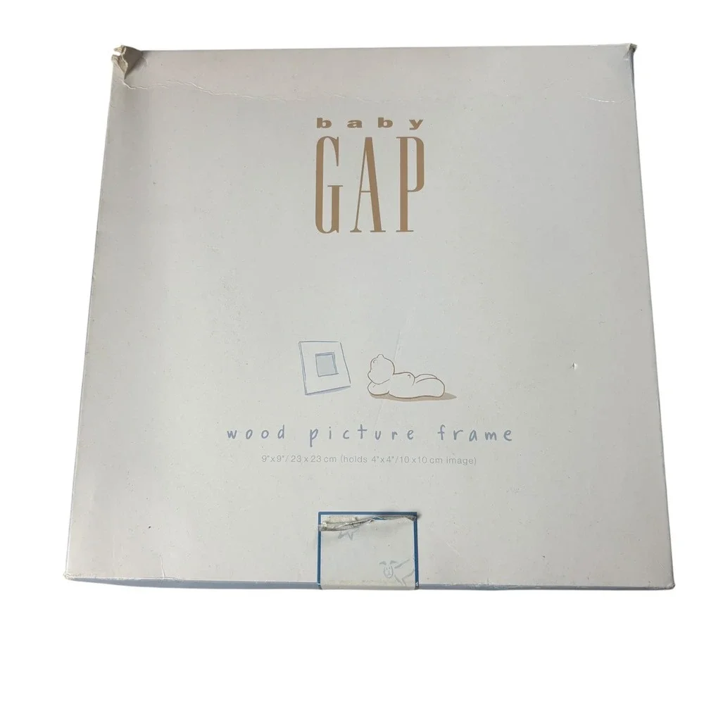 Baby GAP Wood Picture Frame Baby 4x4 White Blue Nursery Sketches‎ Bear Elephant